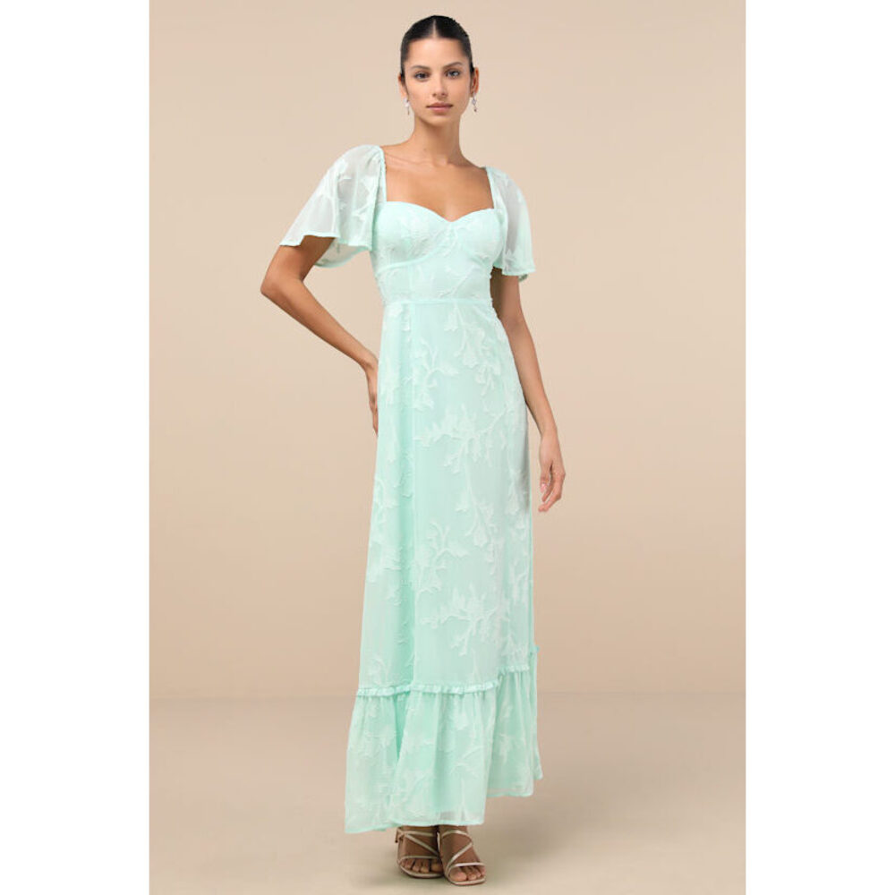 Lulus Tailor Made For You Mint Green Jacquard Lace-up Maxi Dress - Size XL